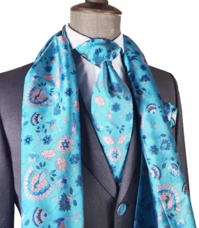 Hawaiian Ocean Floral 100% Silk Tie, Scarf and Pocket Square