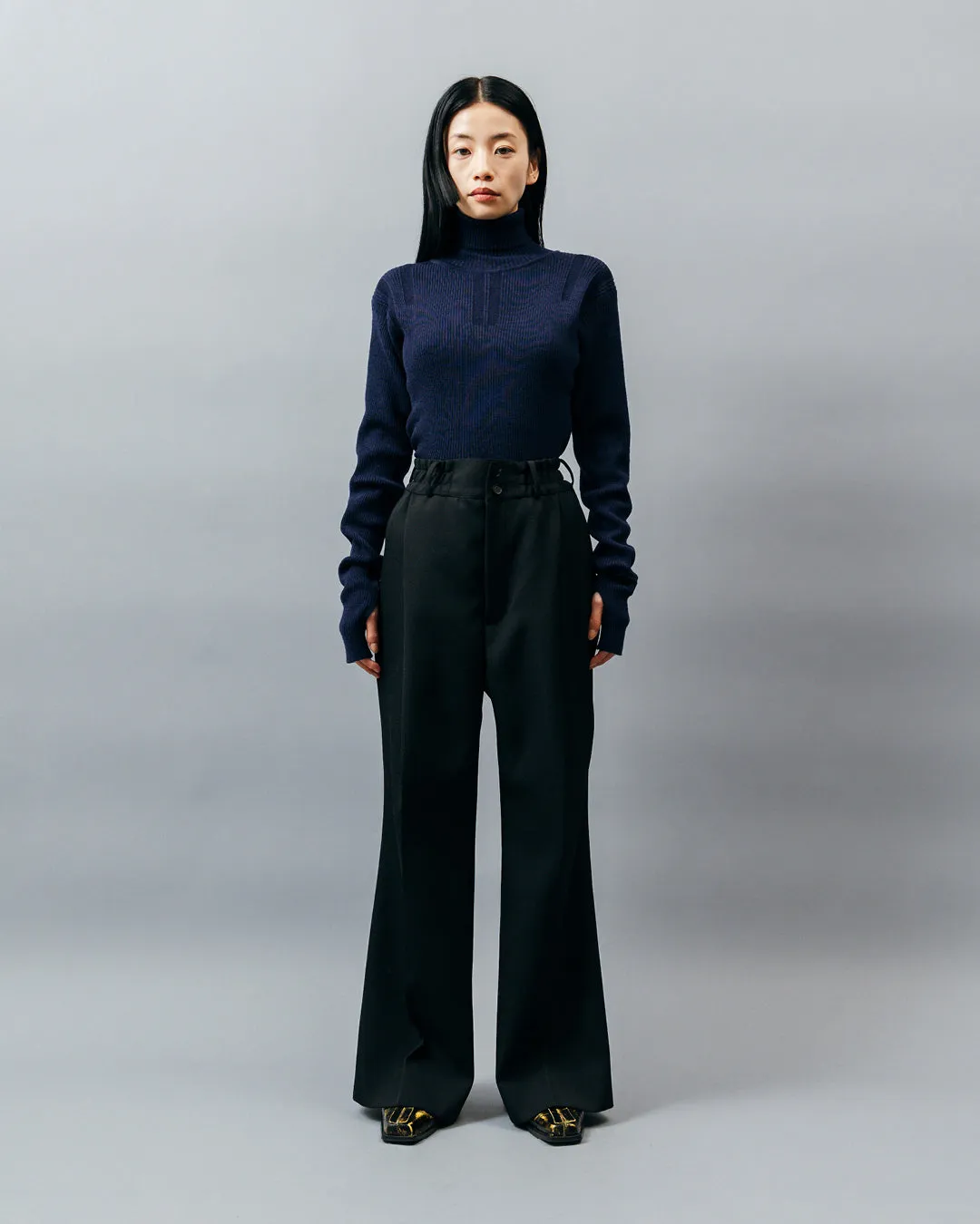 HEAVY WOOL GABARDINE FLARE EASY TROUSERS .10【BLACK】