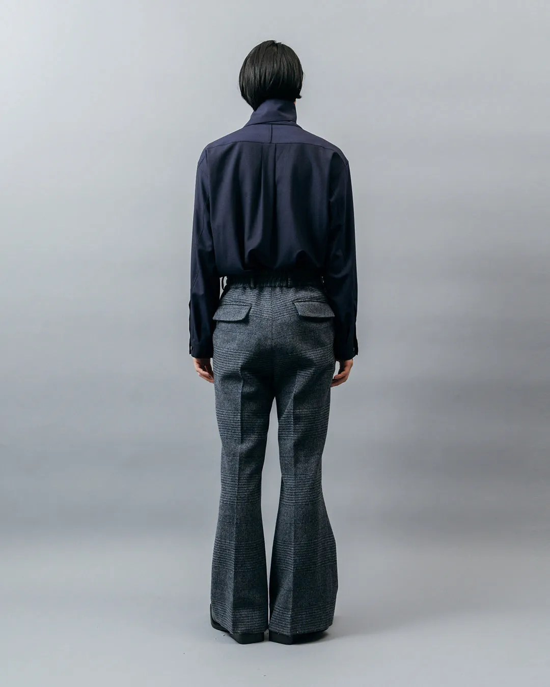 HEAVY WOOL GABARDINE FLARE EASY TROUSERS .10【GLEN CHECK】