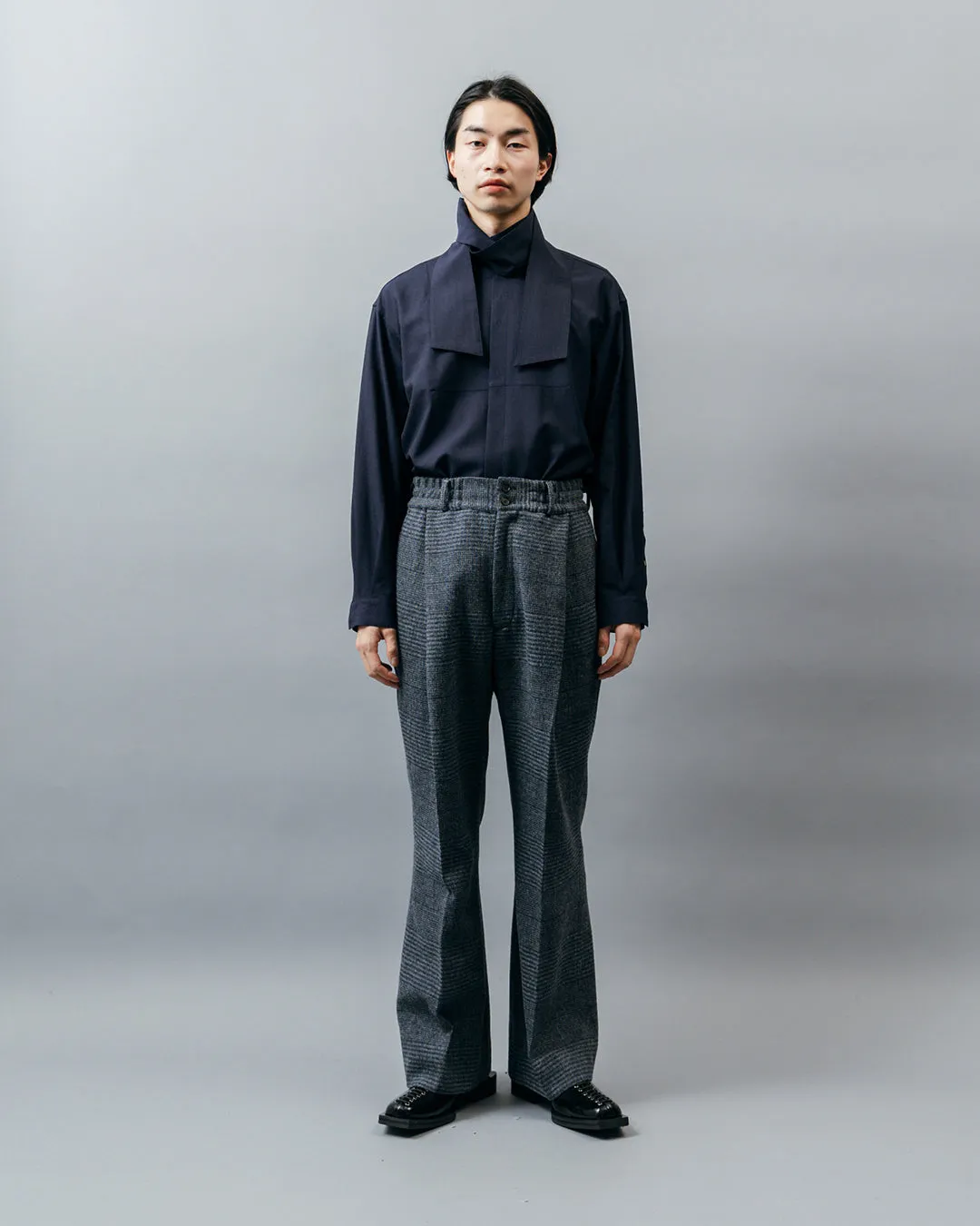 HEAVY WOOL GABARDINE FLARE EASY TROUSERS .10【GLEN CHECK】