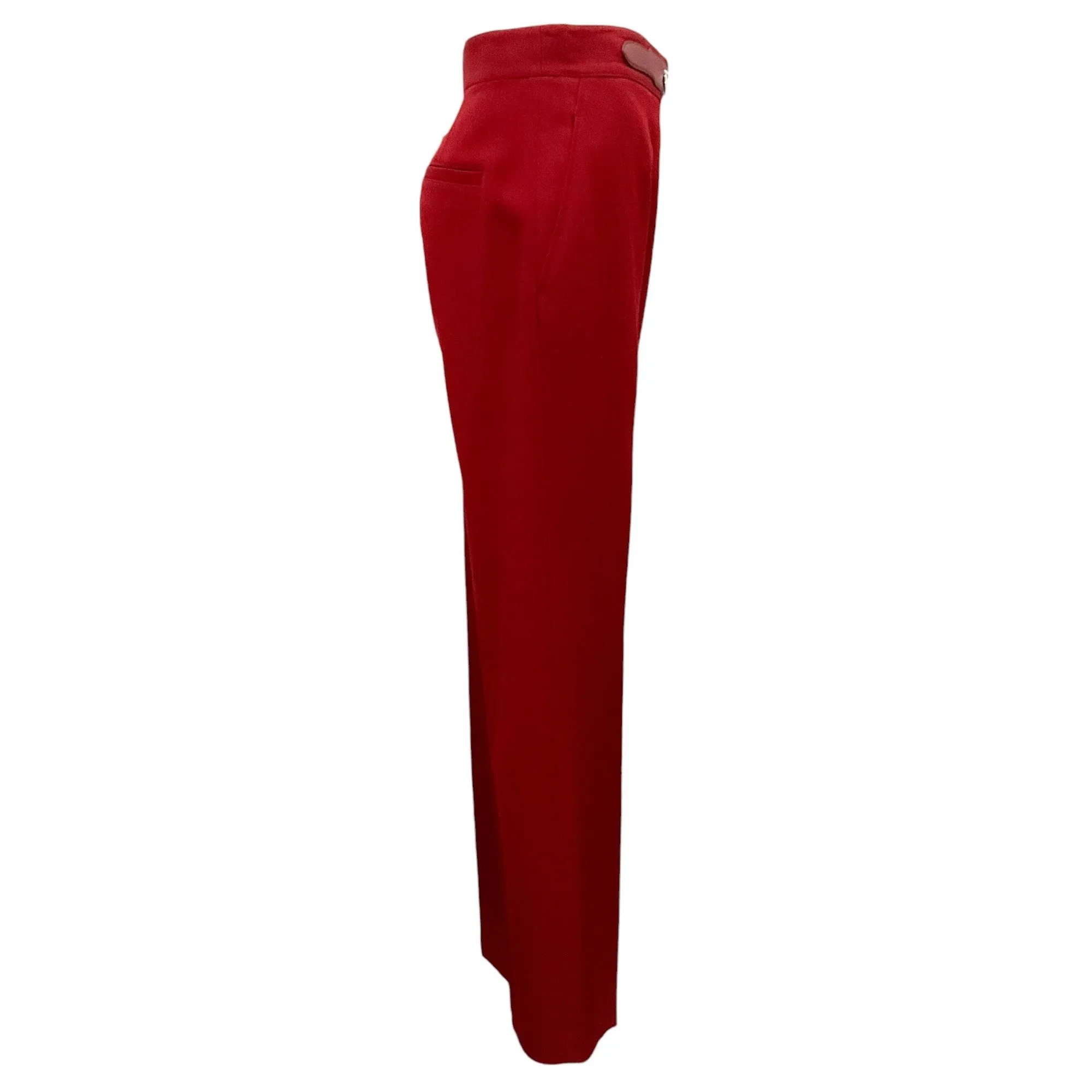 Hermes Rouge Jupiter Wool Gabardine Straight Fit Pants