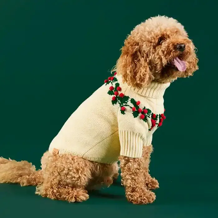 Holly Bobble Dog Sweater