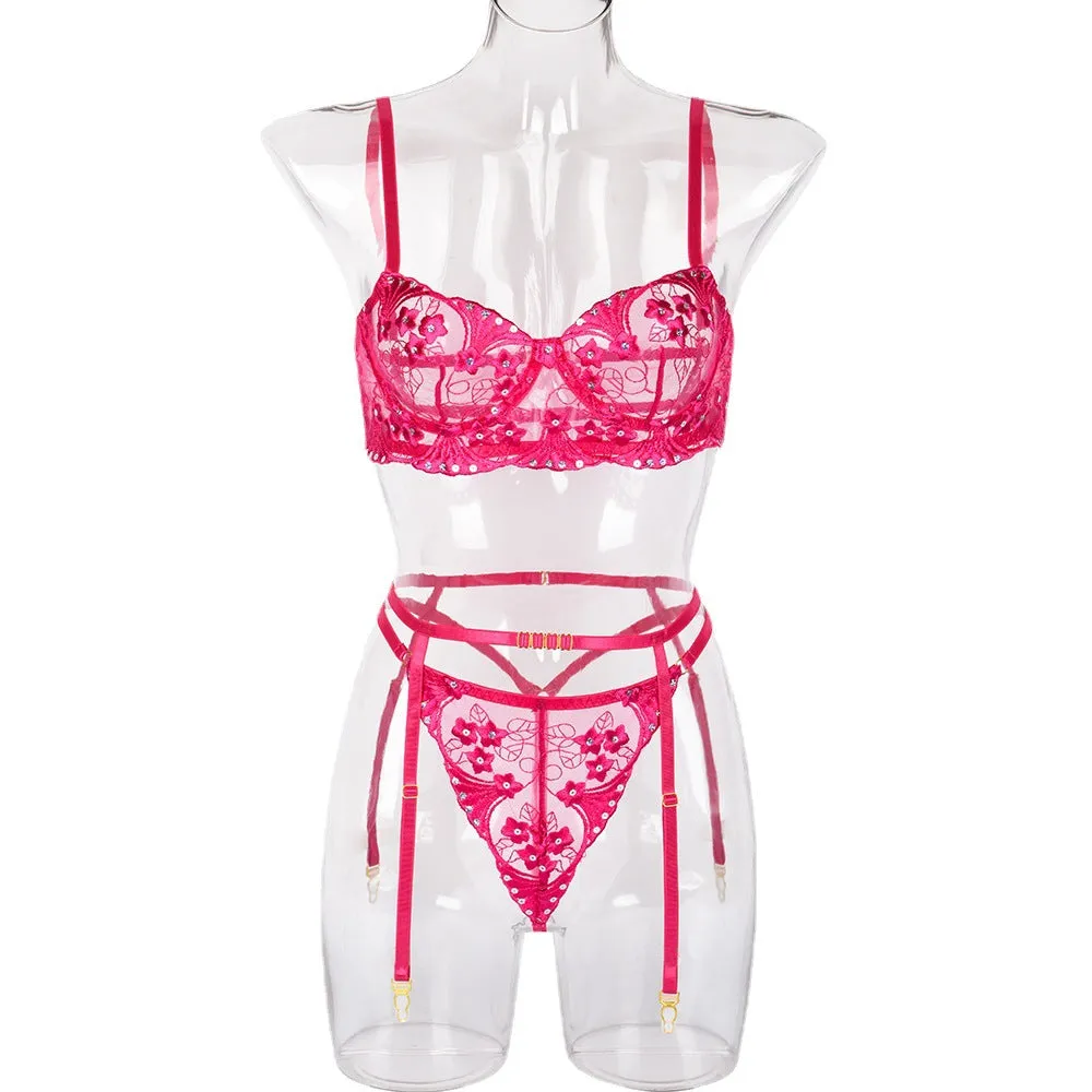 Hot Pink Sexy Lingerie Three Pieces Set