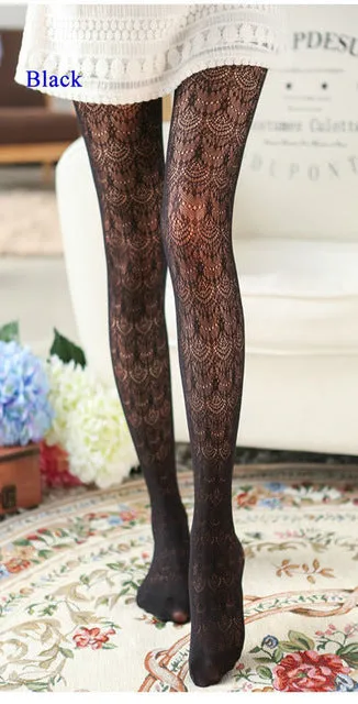 Hot! Women Sexy Stockings Summer Autumn Hollow Tights Japanese Lace Pantyhose Fishnet Stockings High Elastic Vintage Pantyhose