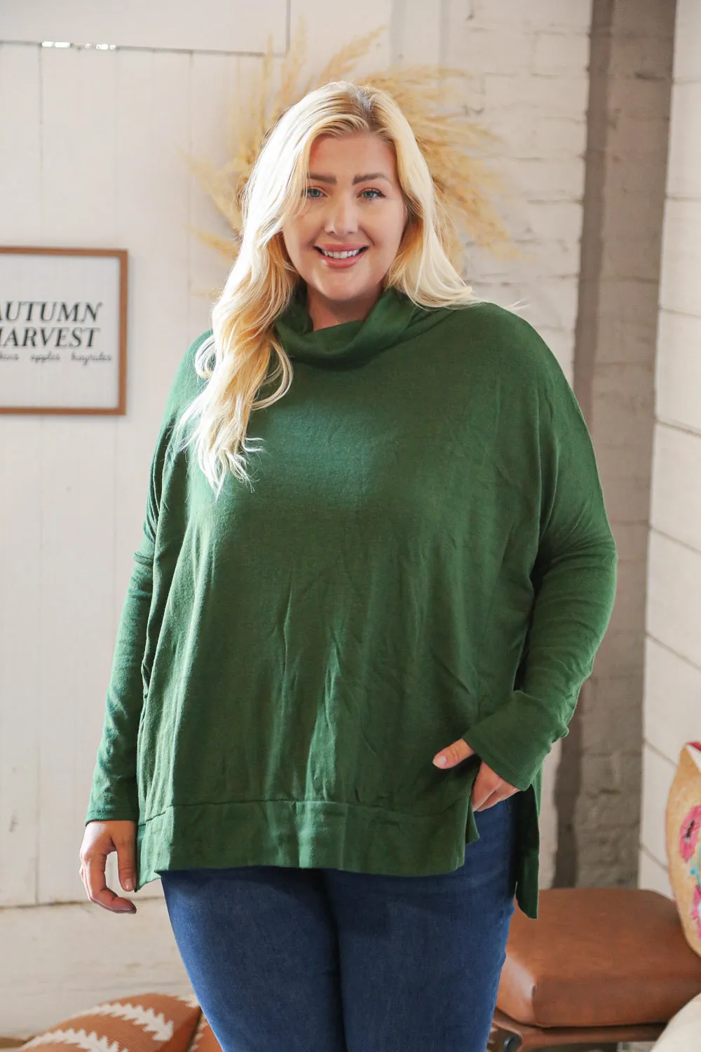 Hunter Green Cashmere Feel Turtleneck Sweater