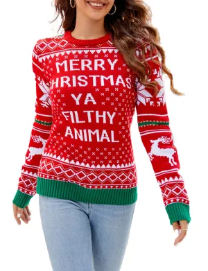 iB-iP Women's Casual Christmas Cozy Long Sleeve Top Pullover Sweater