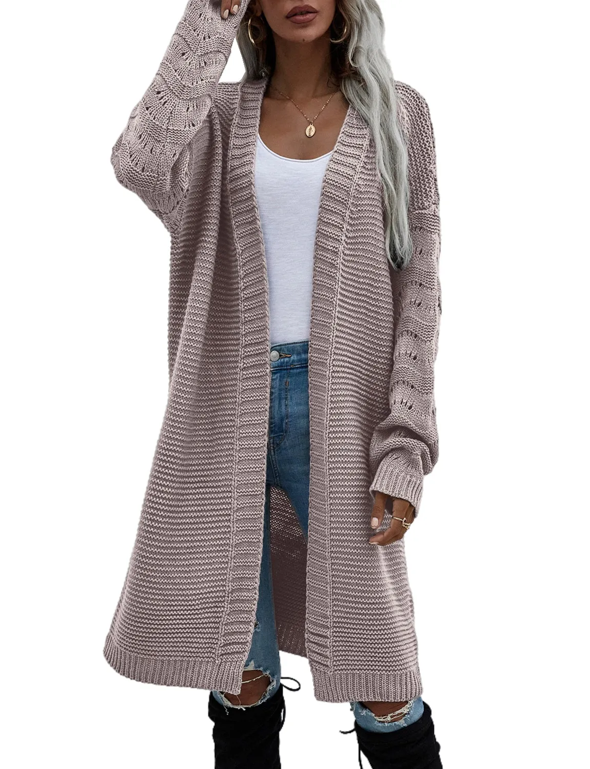 iB-iP Women's Oversize Cardigan Sweater Loose Casual Long Sleeve Solid Color Top