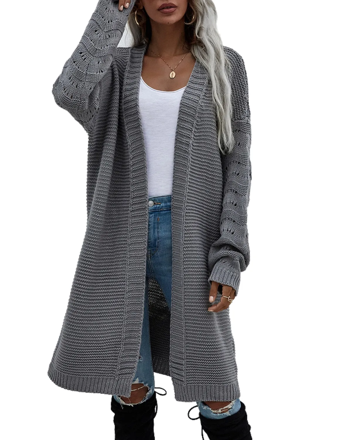 iB-iP Women's Oversize Cardigan Sweater Loose Casual Long Sleeve Solid Color Top