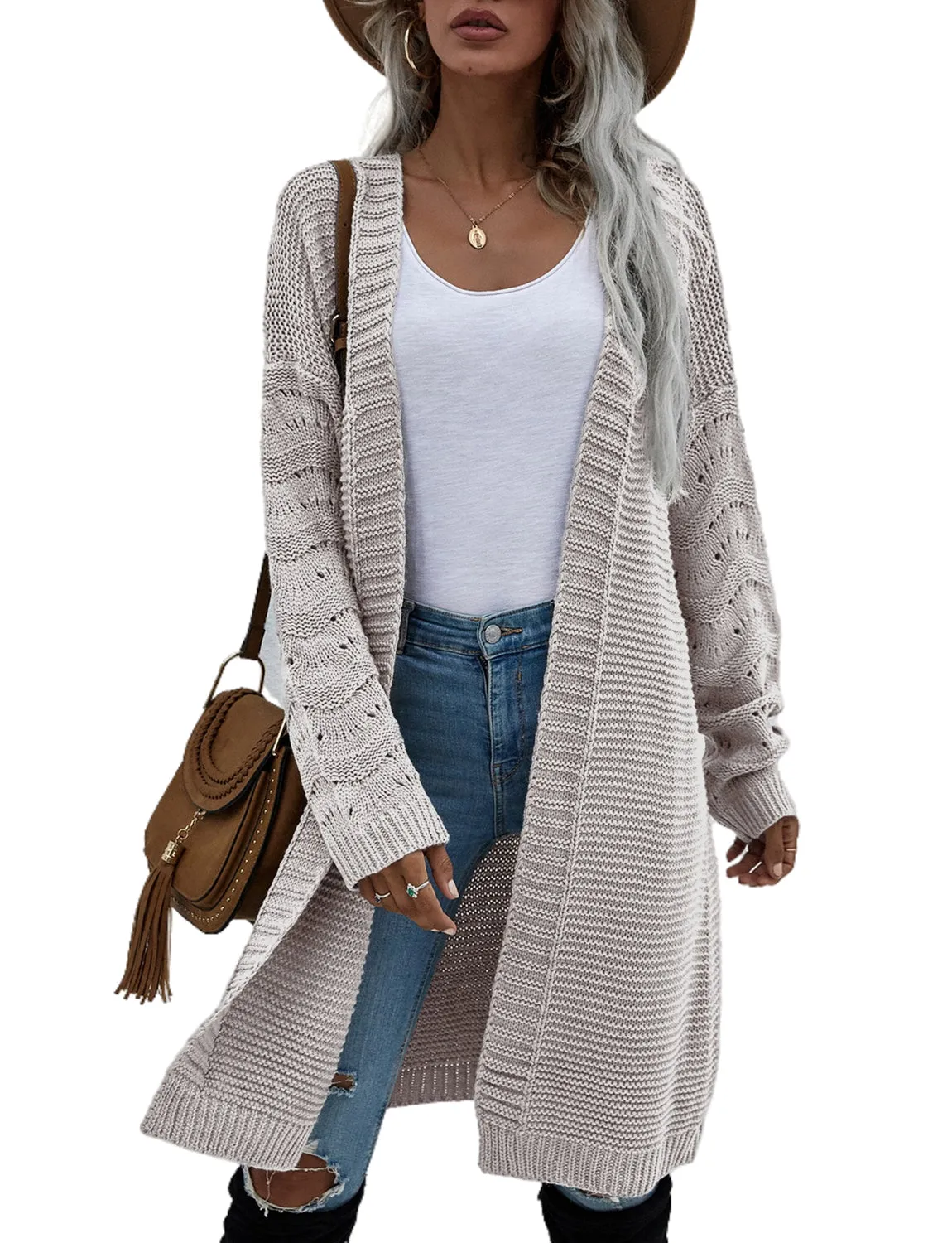 iB-iP Women's Oversize Cardigan Sweater Loose Casual Long Sleeve Solid Color Top