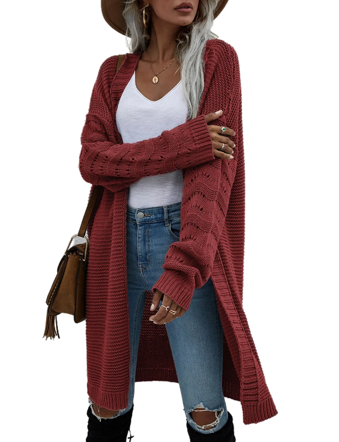 iB-iP Women's Oversize Cardigan Sweater Loose Casual Long Sleeve Solid Color Top