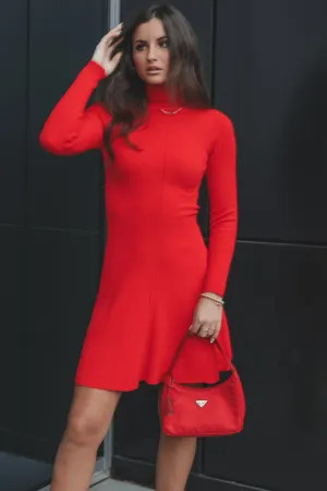 In A Really Festive Mood Red Ribbed Knit Sweater Dress