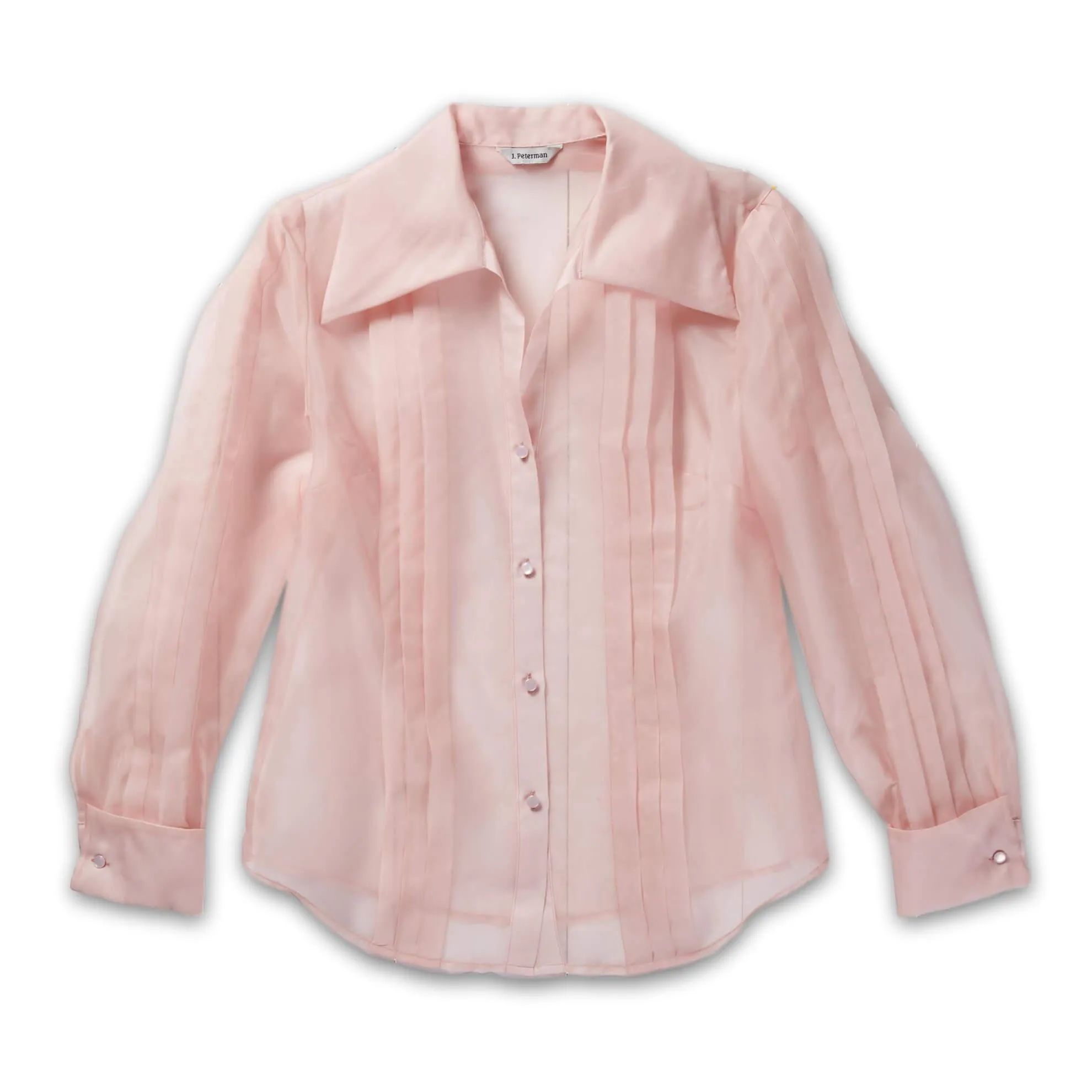 J. Peterman Women's Sheer Silk Oversized Collar Blouse in Pink