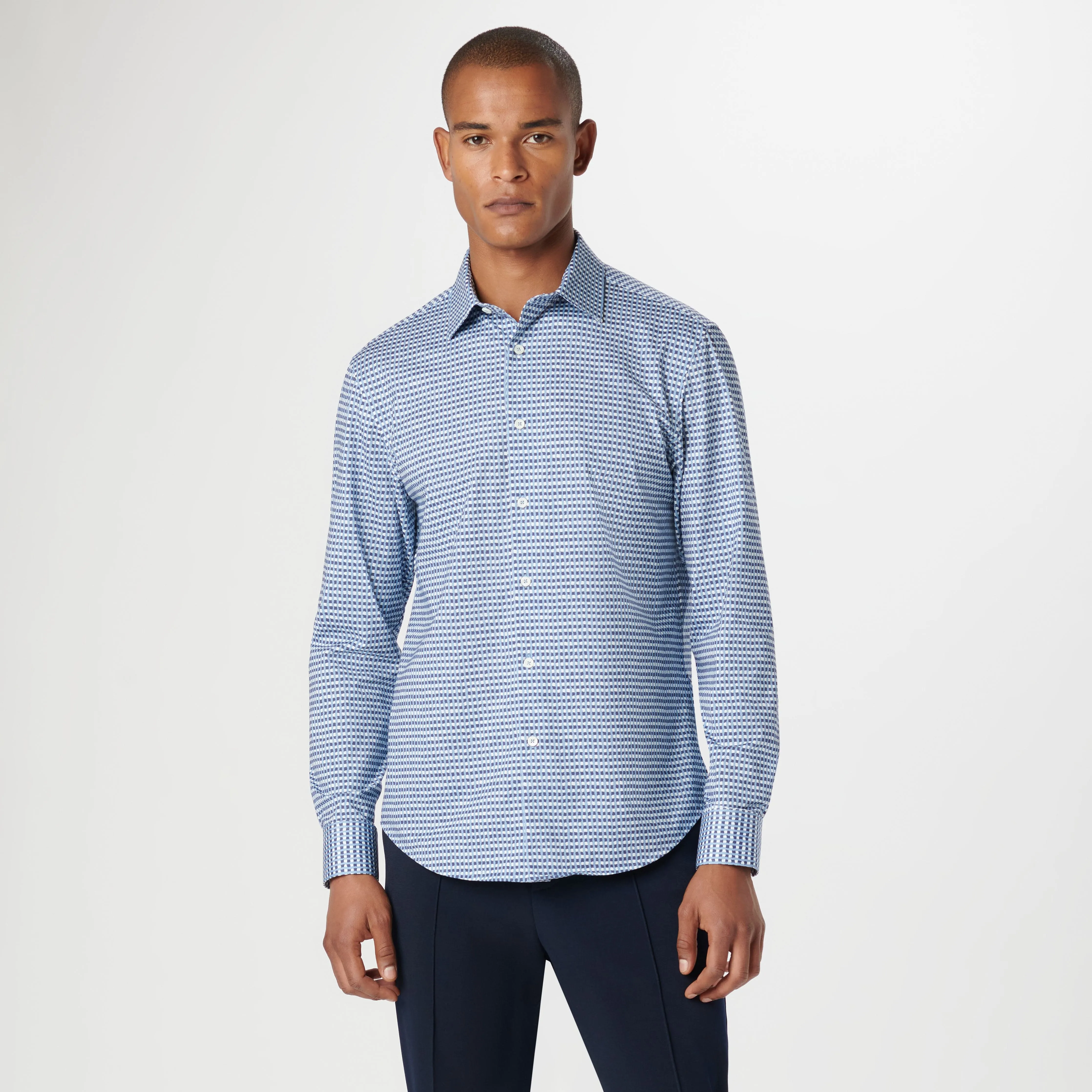 James Asymmetric Check OoohCotton Shirt- Air Blue