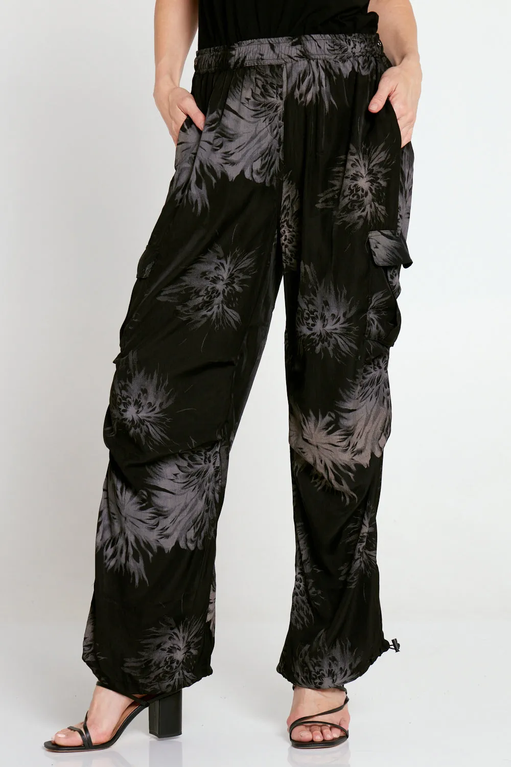 Jemima Luxe Cargo Pants - Black/Silver