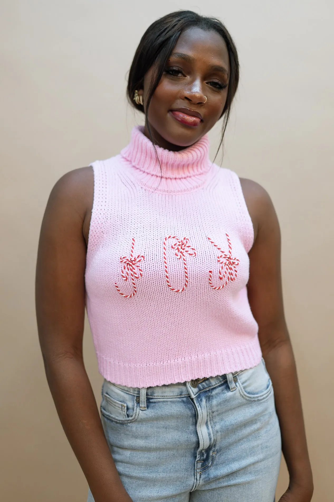 “JOY” Turtle Neck Knit Top - Pink