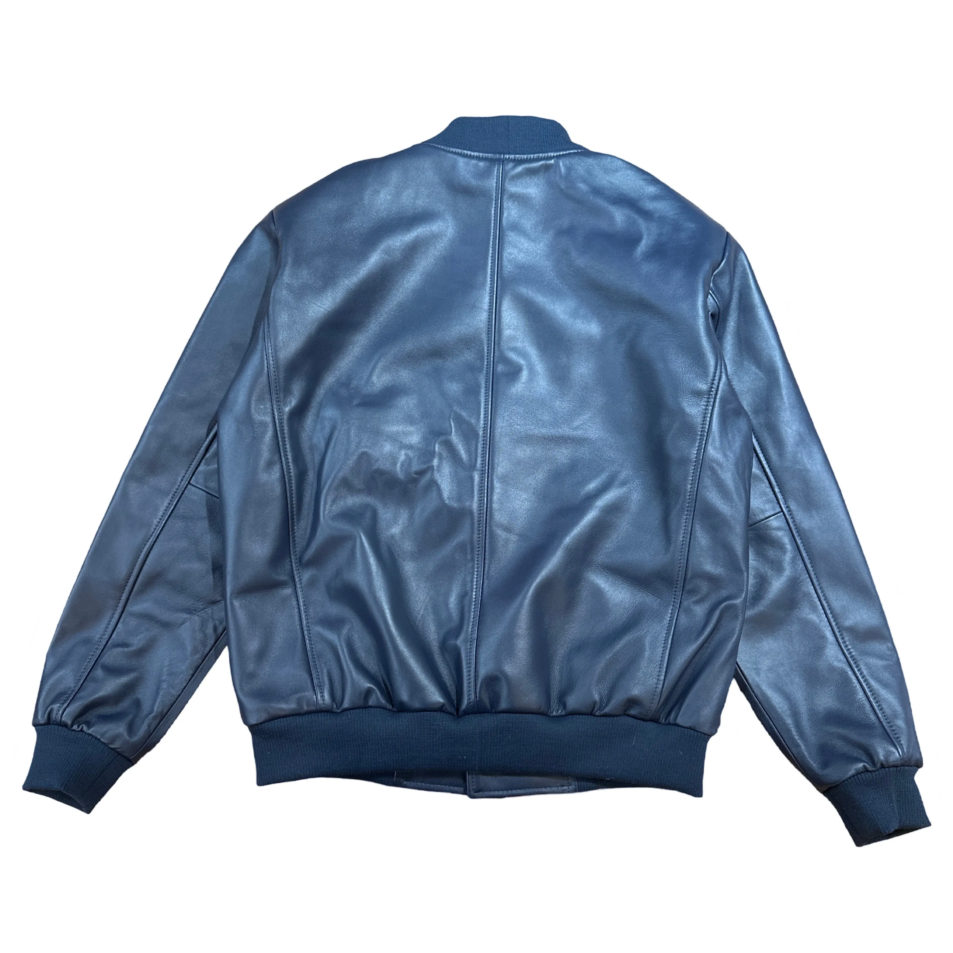 Kashani Navy Blue Persian Lamb Leather Bomber Jacket