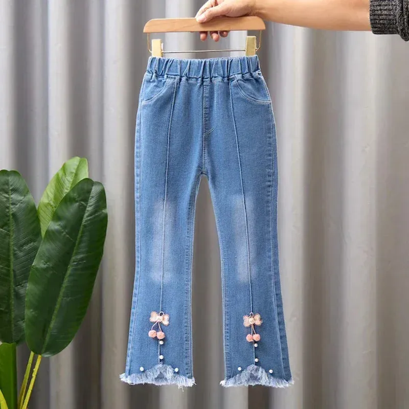 Kids Baby Girls Cowboy Pants Spring Autumn Baby Girls Jeans Casual Girls Jeans Children Clothing Kids Bell-bottoms Jeans