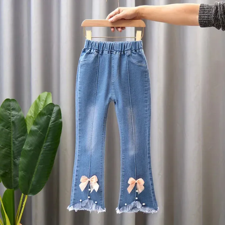 Kids Baby Girls Cowboy Pants Spring Autumn Baby Girls Jeans Casual Girls Jeans Children Clothing Kids Bell-bottoms Jeans