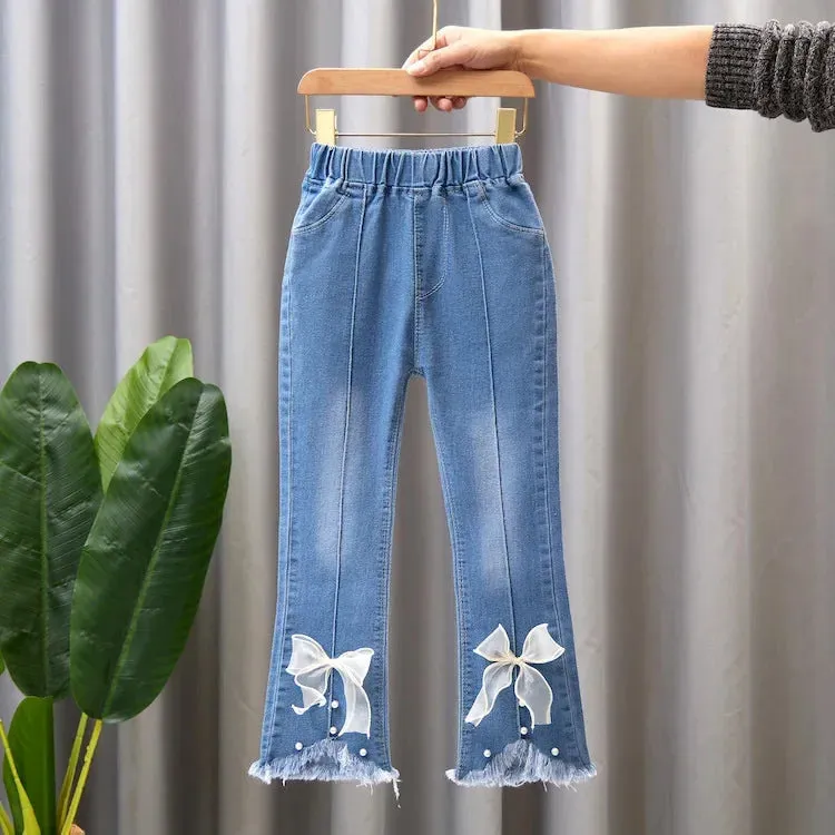 Kids Baby Girls Cowboy Pants Spring Autumn Baby Girls Jeans Casual Girls Jeans Children Clothing Kids Bell-bottoms Jeans