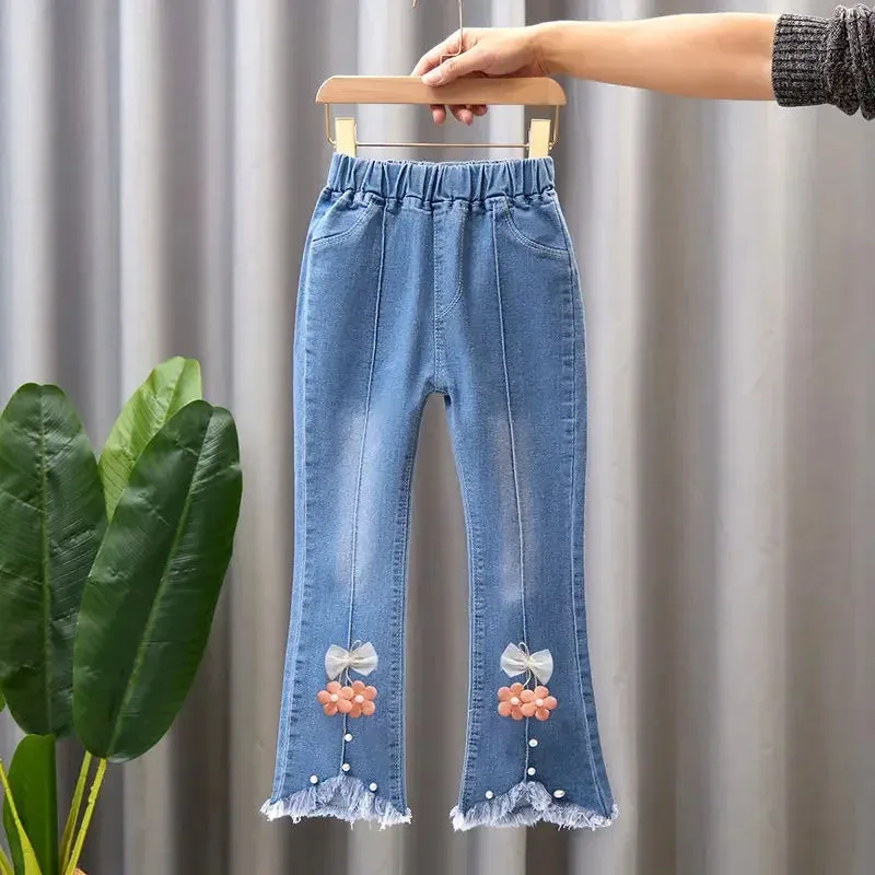 Kids Baby Girls Cowboy Pants Spring Autumn Baby Girls Jeans Casual Girls Jeans Children Clothing Kids Bell-bottoms Jeans