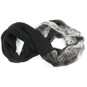 Knit Infinity Muffler with Faux Fur Trim - Black/White