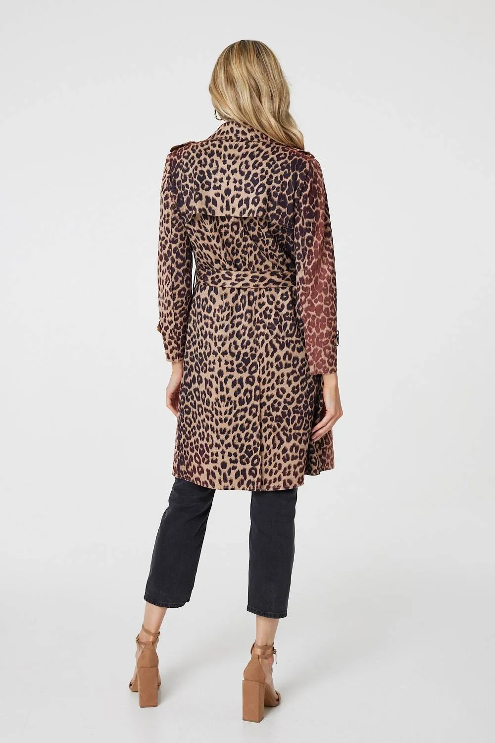 Leopard Print Double Breasted Trench Coat