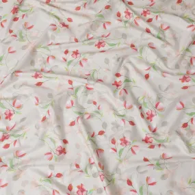 Light beige cotton satin fabric with multicolor print in floral design-D15276