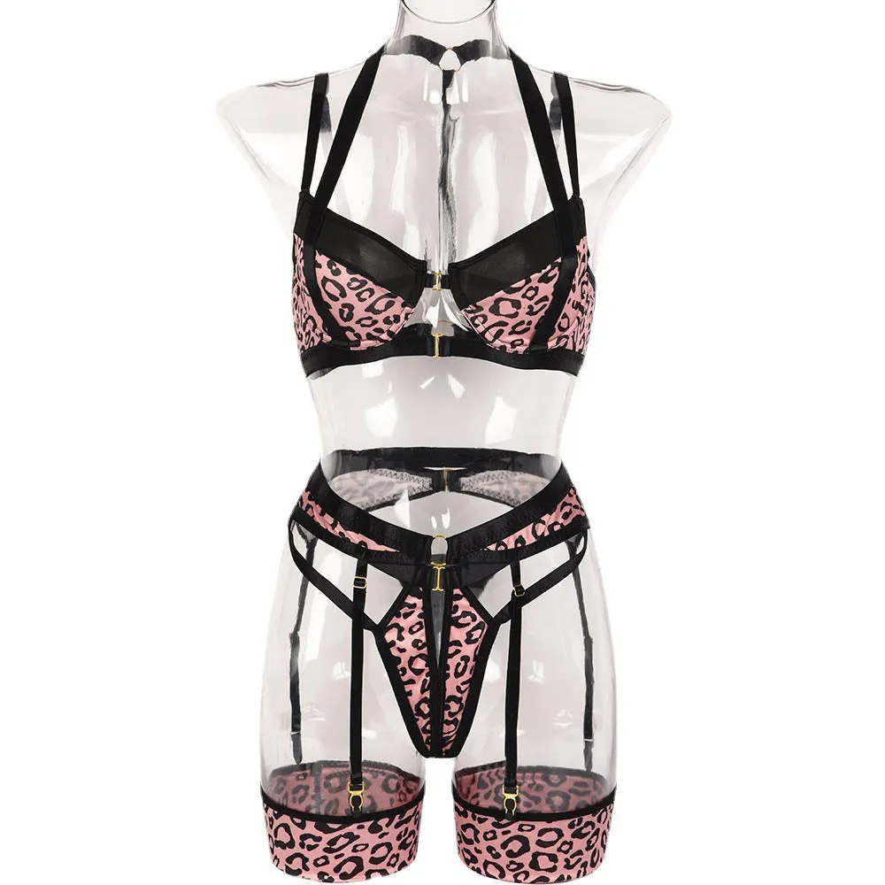 Lingerie Three Piece Set Leopard Print