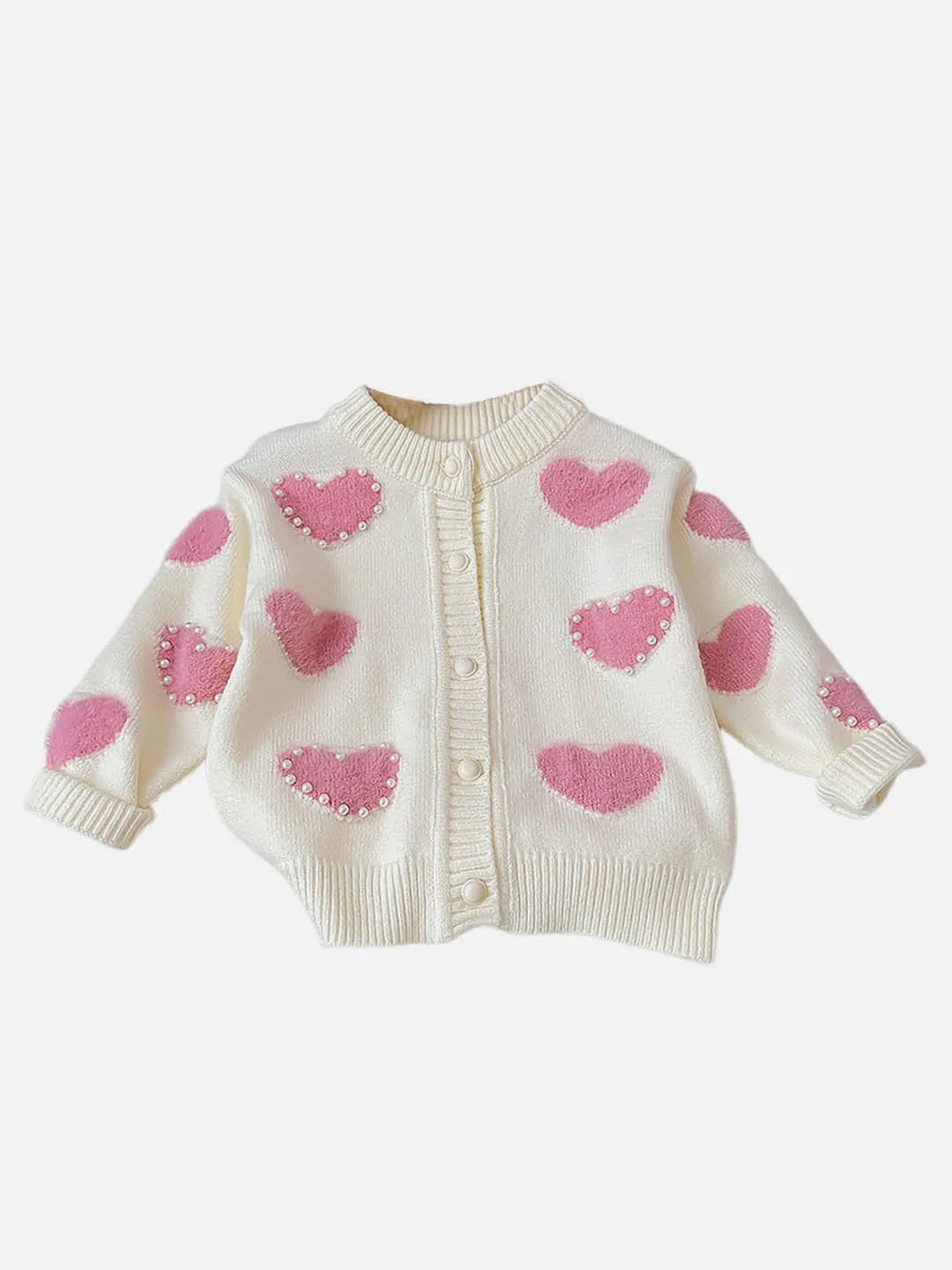 Little Surprise Box Cream Pearl Hearts Warmer cardigan Sweater for Kids