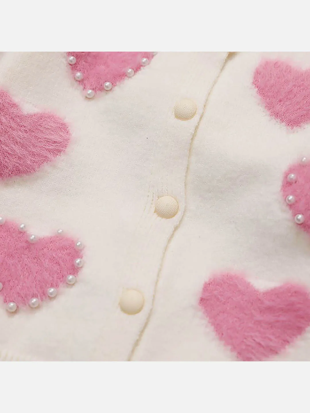 Little Surprise Box Cream Pearl Hearts Warmer cardigan Sweater for Kids