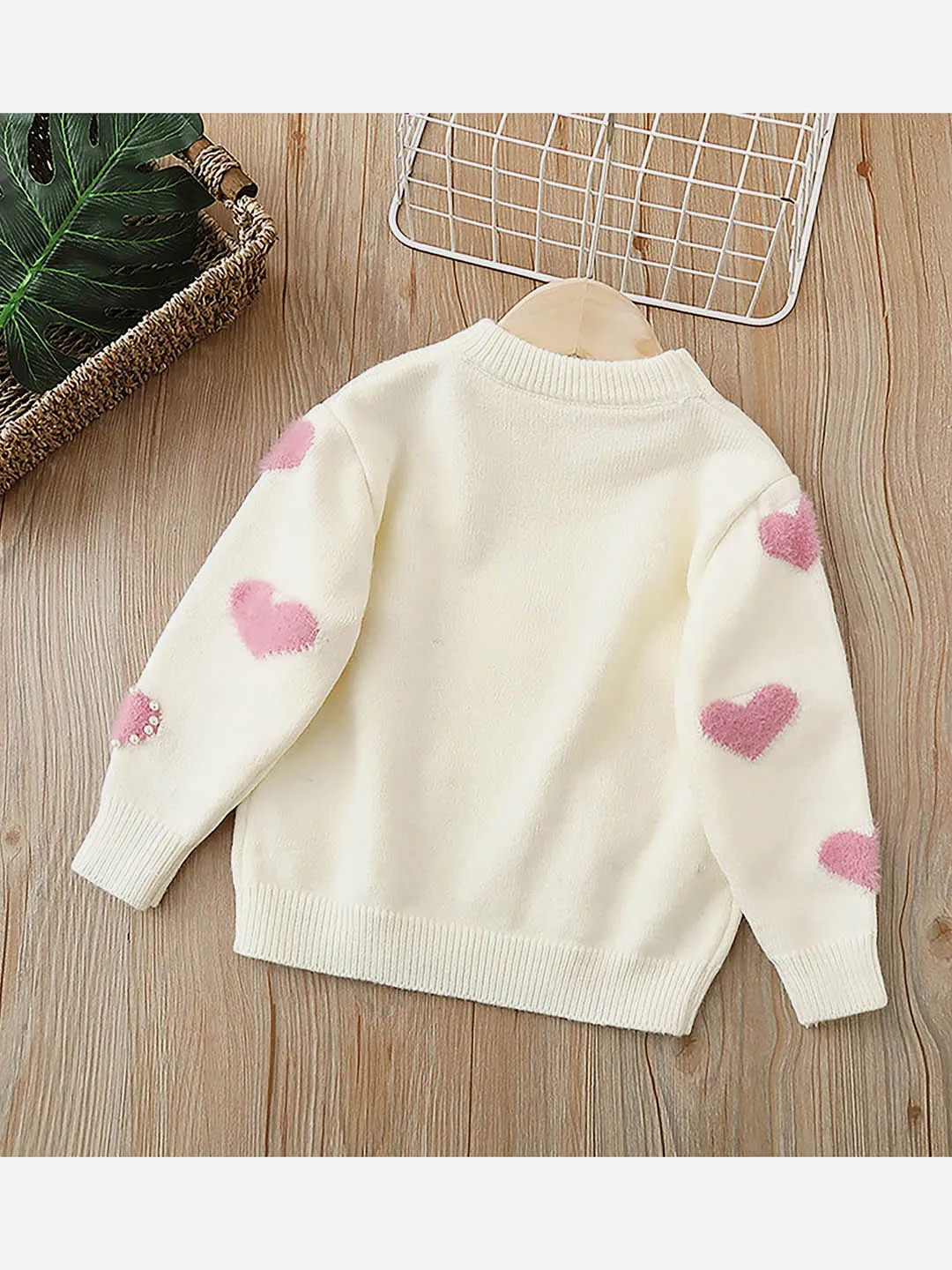 Little Surprise Box Cream Pearl Hearts Warmer cardigan Sweater for Kids