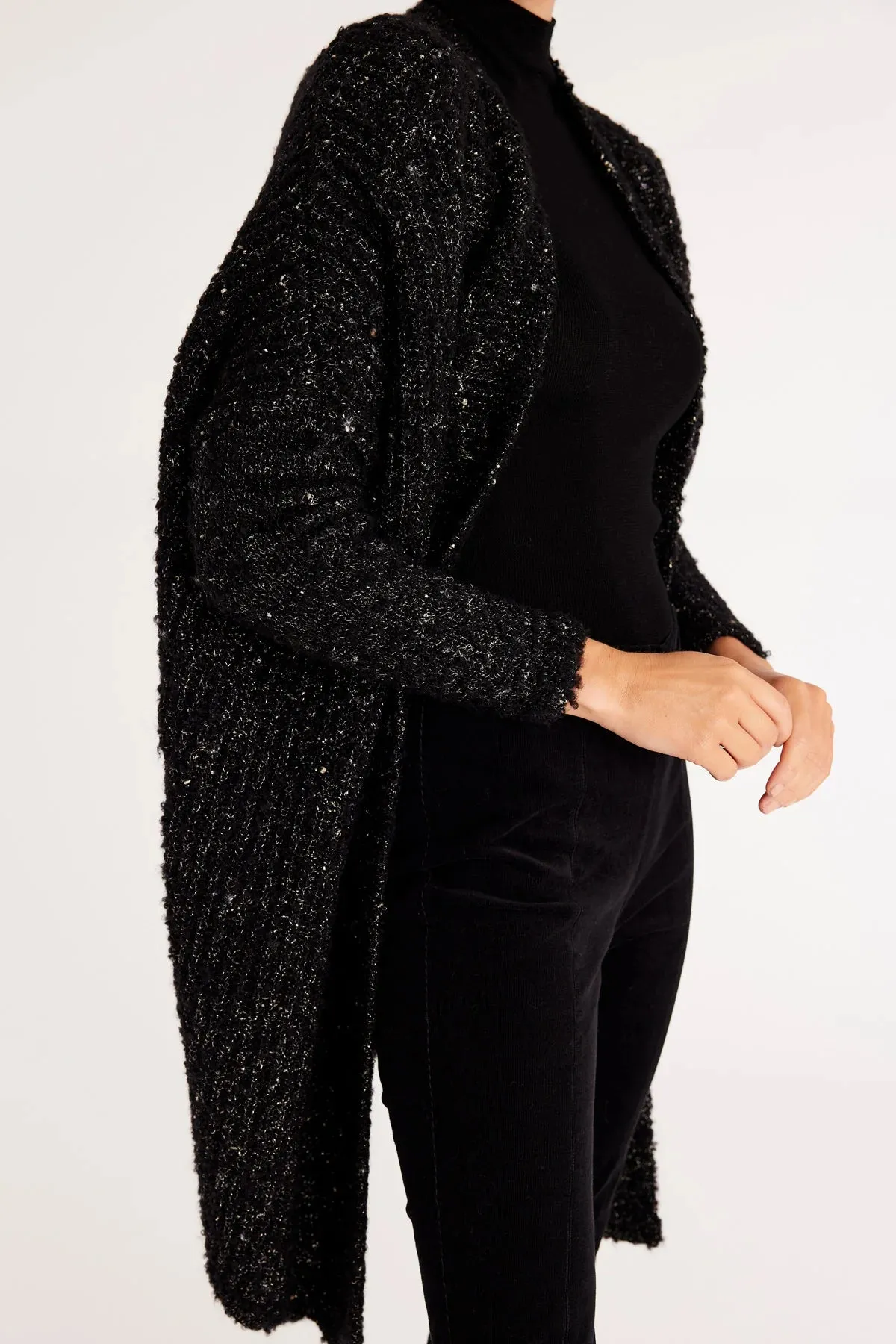 LIZA DRAPE CARDIGAN | Black Lurex