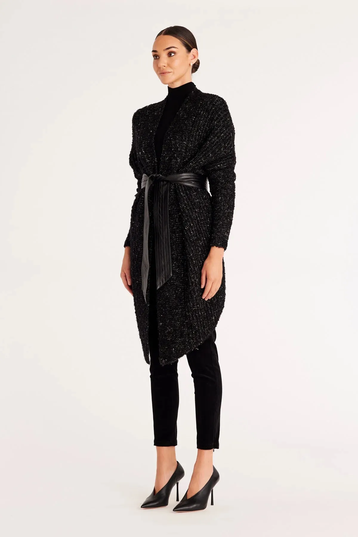 LIZA DRAPE CARDIGAN | Black Lurex