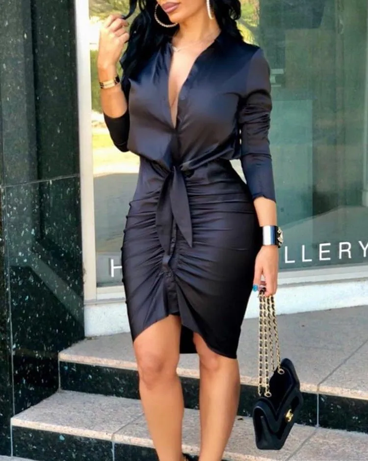 LovelyRLovely Women's Lace-up Long Sleeve Midi Dress