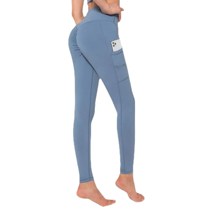 Lulu Yoga Pants European and American High Waist Nude Feel Tight Letter Pocket Sports Pants Female Peach Hip Fitness Pants for Women