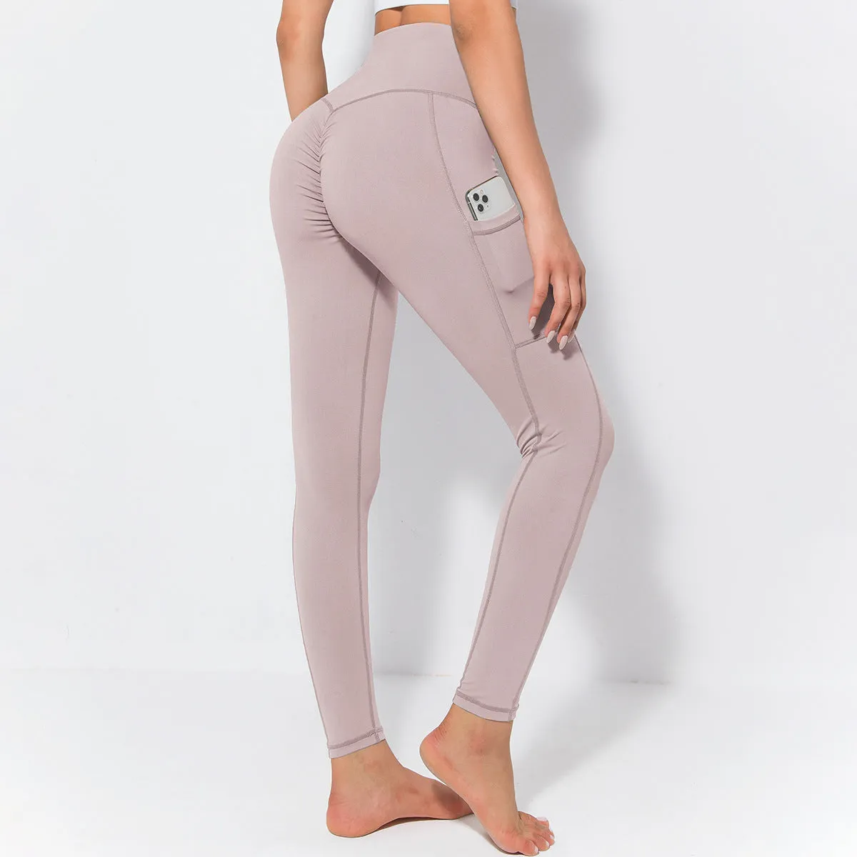 Lulu Yoga Pants European and American High Waist Nude Feel Tight Letter Pocket Sports Pants Female Peach Hip Fitness Pants for Women