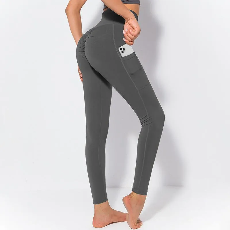 Lulu Yoga Pants European and American High Waist Nude Feel Tight Letter Pocket Sports Pants Female Peach Hip Fitness Pants for Women