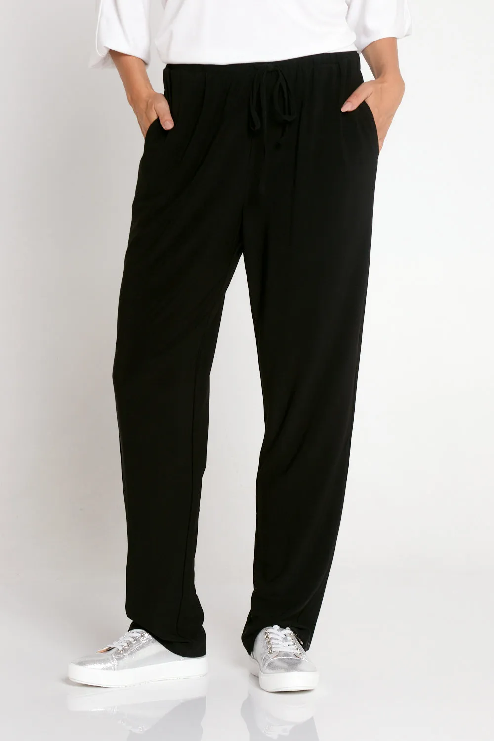 Luxe Drawstring Jersey Pants - Black