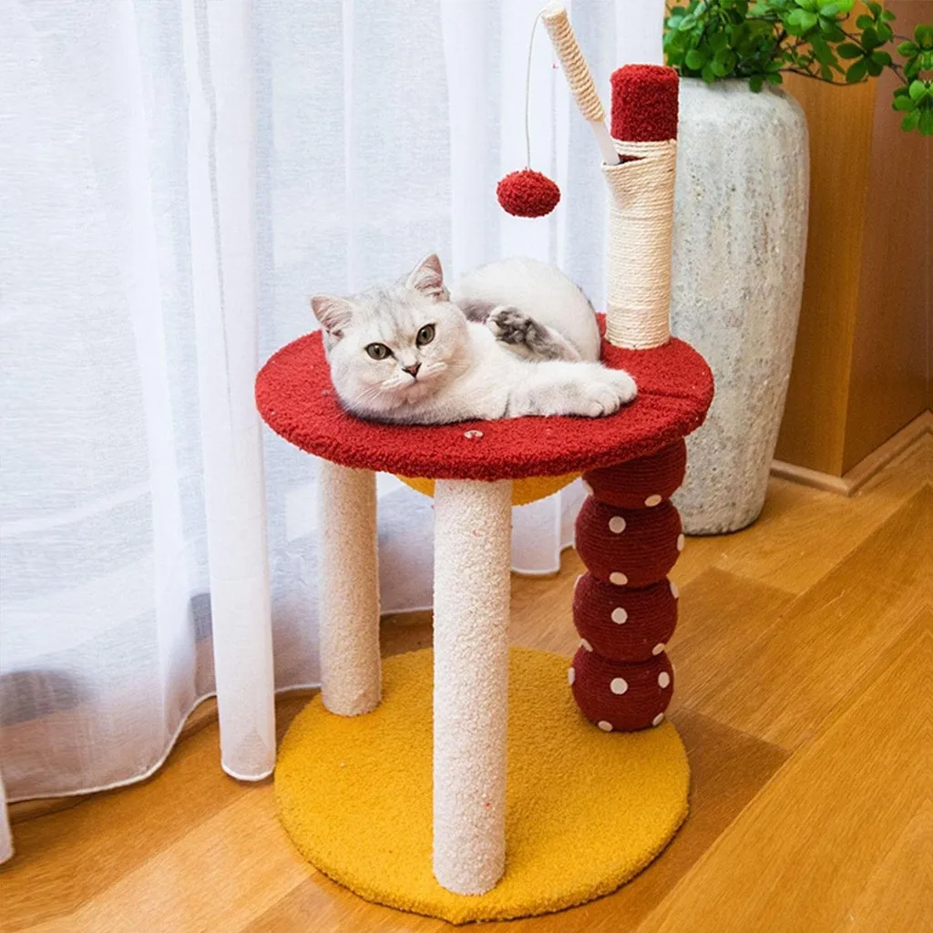 Luxury Plush 130cm Cat Tree Condo, Red Yellow - Floofi