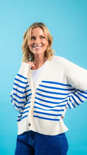 Mabel Stripe Cardi - Cerulean Blue/White Stripe