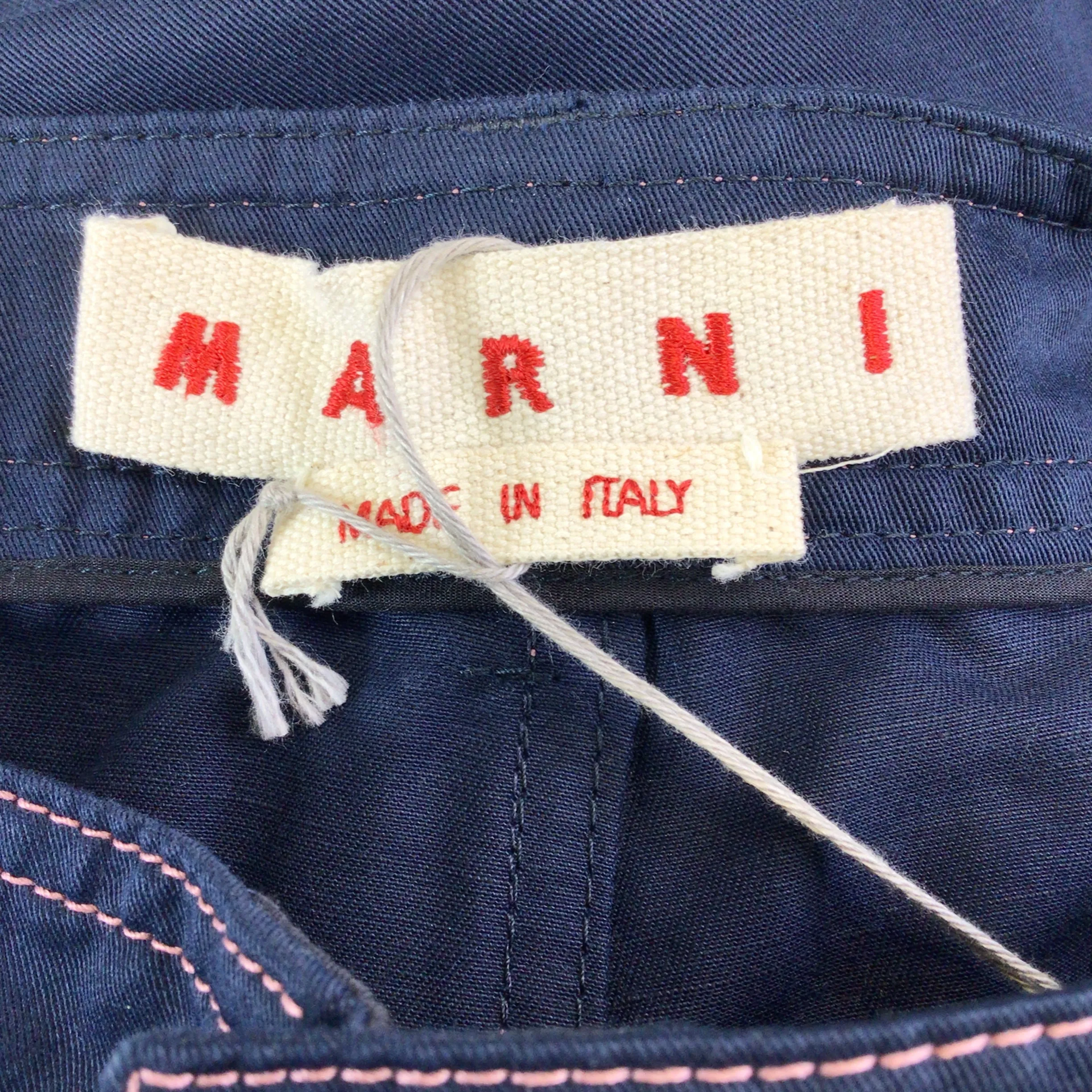 Marni Navy Blue Cotton Linen Trousers in Ultramarine