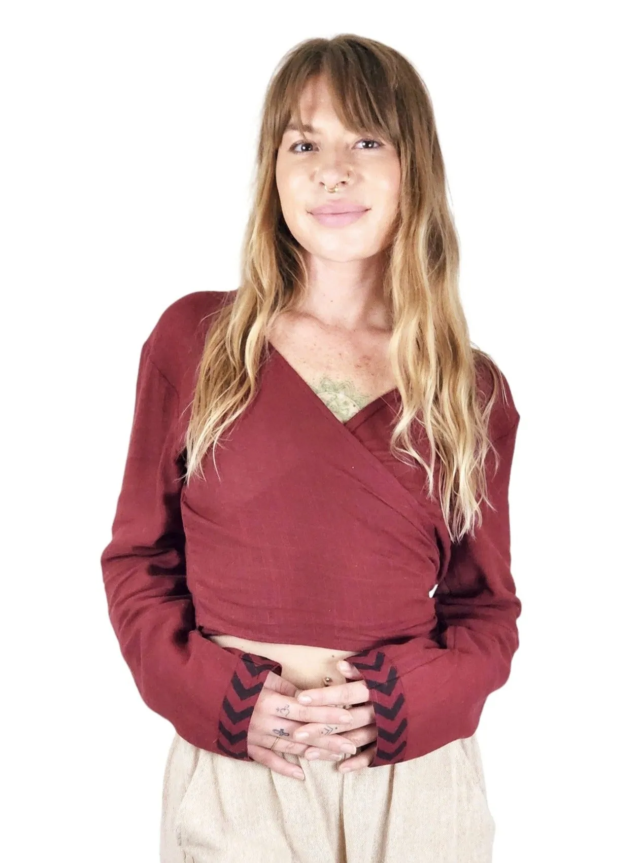 Maroon Long Sleeve Wrap Top