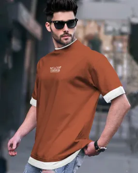 Men Brown-White Drop Shoulder T-shirt