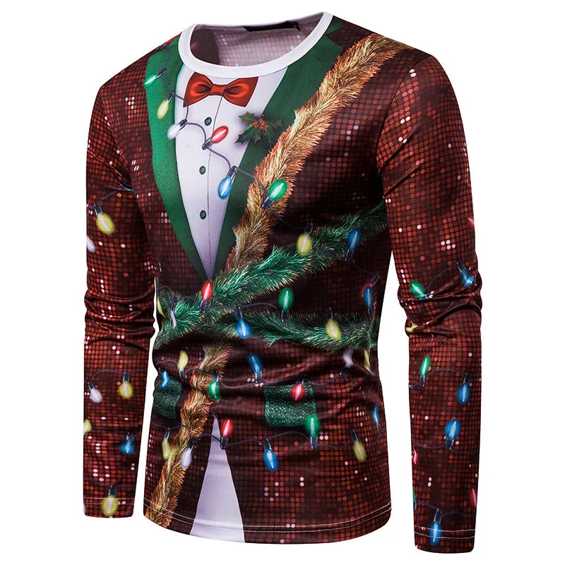 Men Crewneck Christmas Prints Long Sleeves T-Shirt