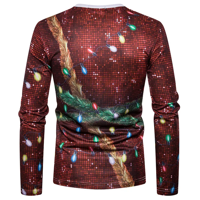 Men Crewneck Christmas Prints Long Sleeves T-Shirt