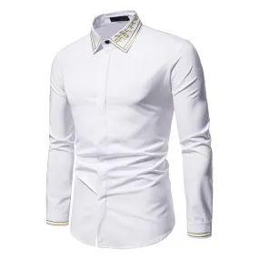 Men Embroidery Turnover Collar Long Sleeves Shirt