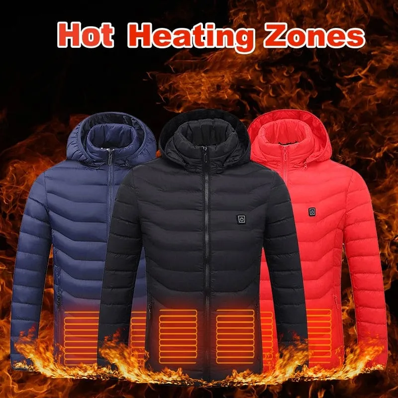 Men Fast Self-Heating USB Charger Hooded Winter Coat