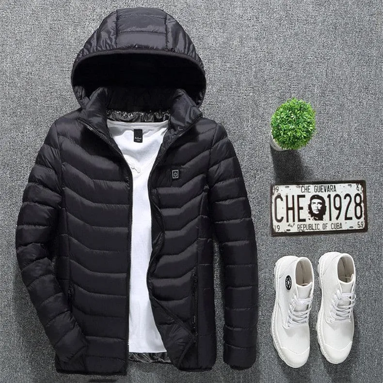 Men Fast Self-Heating USB Charger Hooded Winter Coat