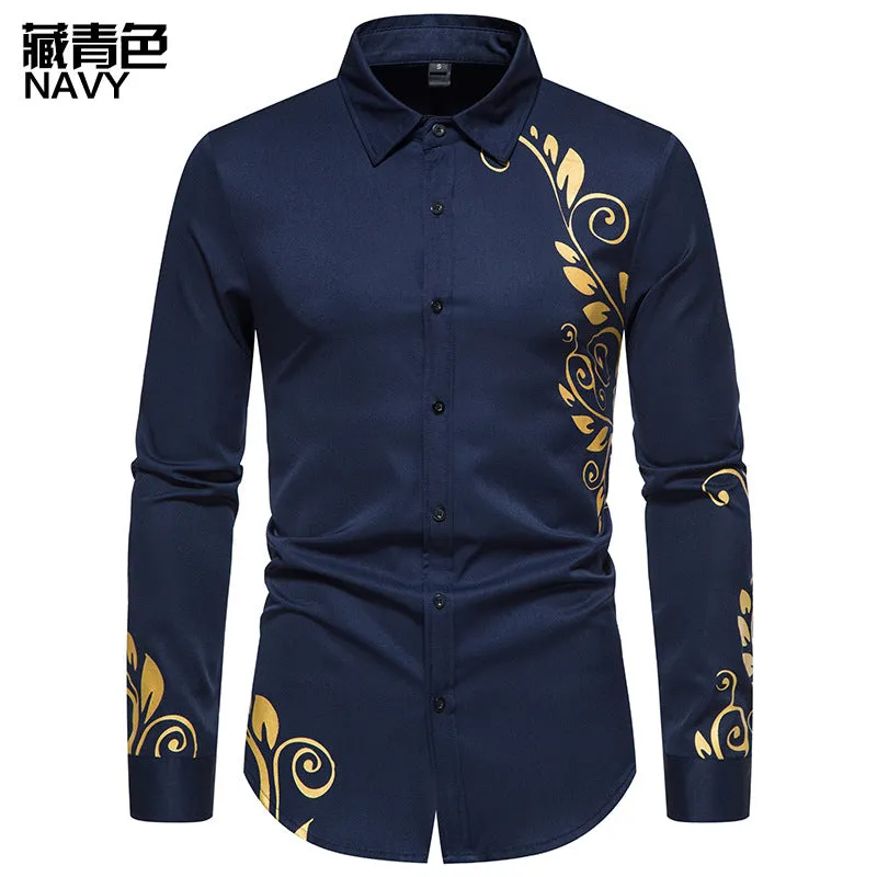 Men Floral Fabric Prints Turnover Collar Long Sleeves Shirt