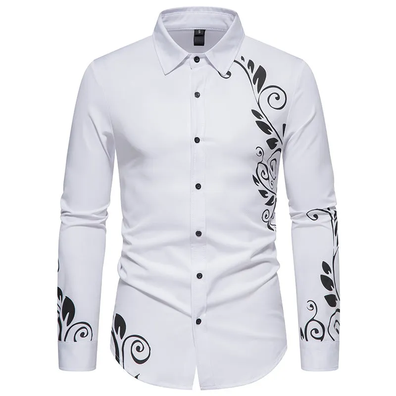 Men Floral Fabric Prints Turnover Collar Long Sleeves Shirt